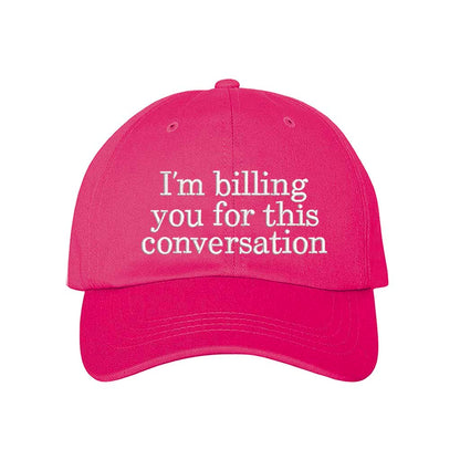 Pink cap with white text &