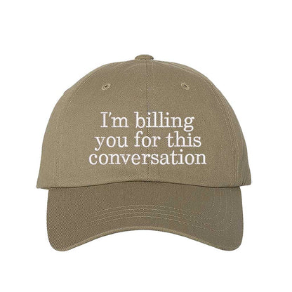 Khaki cap with text &