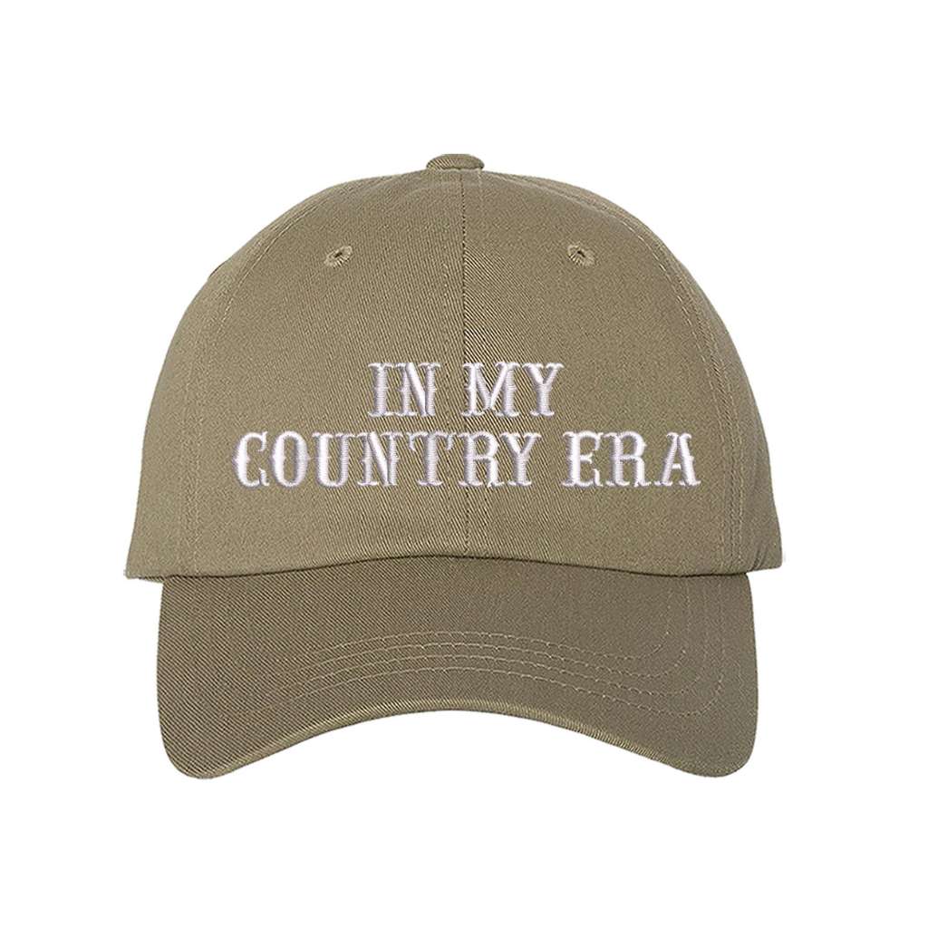 Khaki Baseball hat thats embroidered with the phrase in my country era on the front-DSY Lifestyle 