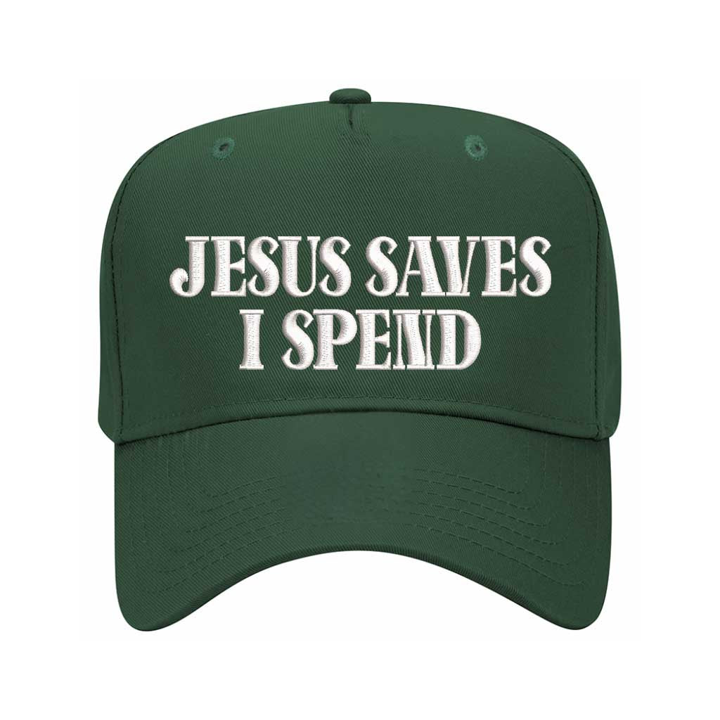 Forest Green Jesus Saves I Spend 5-panel embroidered baseball hat featuring clean lettering on a trendy structured cap – DSY Lifestyle