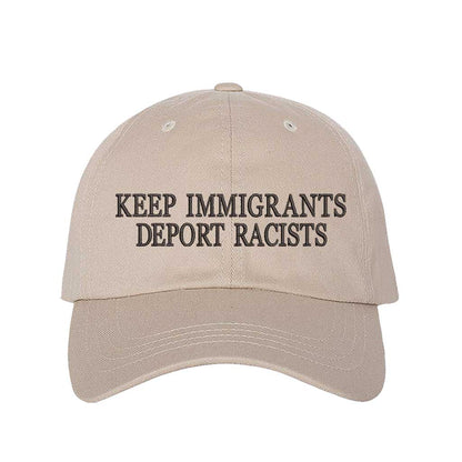 Stone Keep Immigrants Deport Racists Embroidered Baseball Hat featuring bold statement embroidery, classic baseball cap design, and hook-and-loop or snapback closure – DSY Lifestyle