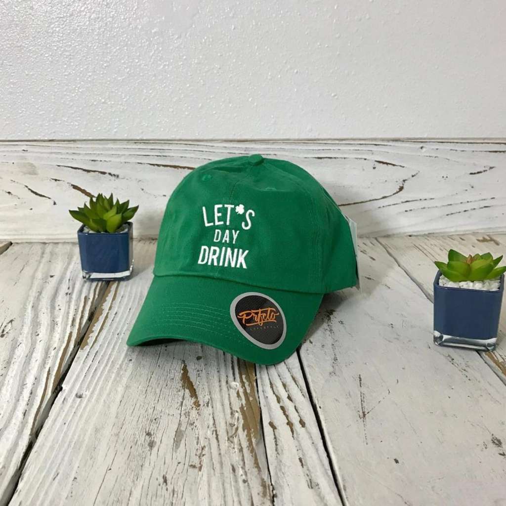 Kelly green baseball cap embroidered with lets day drink - DSY Lifestyle