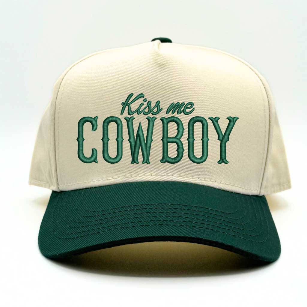 Kiss Me Cowboy 5 Panel Two Tone Embroidered Baseball Hat