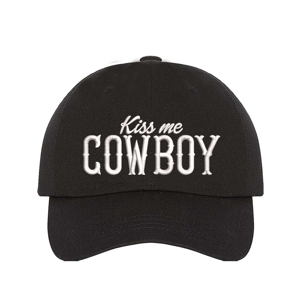 Black Kiss Me Cowboy embroidered baseball hat with a curved brim and adjustable hook-and-loop closure, perfect for country concerts and rodeo lovers – DSY Lifestyle