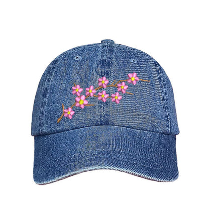 Light denim  baseball hat embroidered with a cherry blossom- DSY Lifestyle
