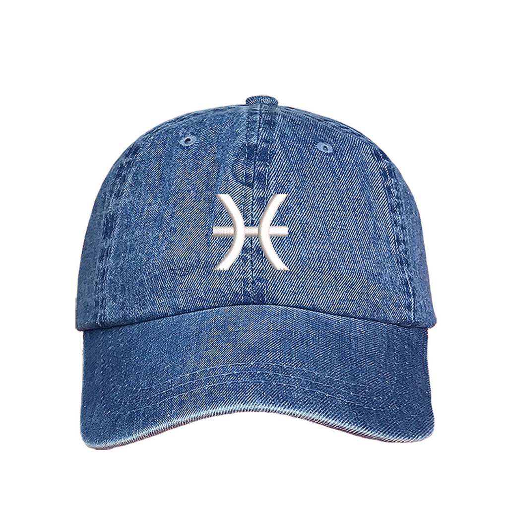 Light Denim  baseball hat embroidered with the pisces zodiac sign - DSY Lifestyle
