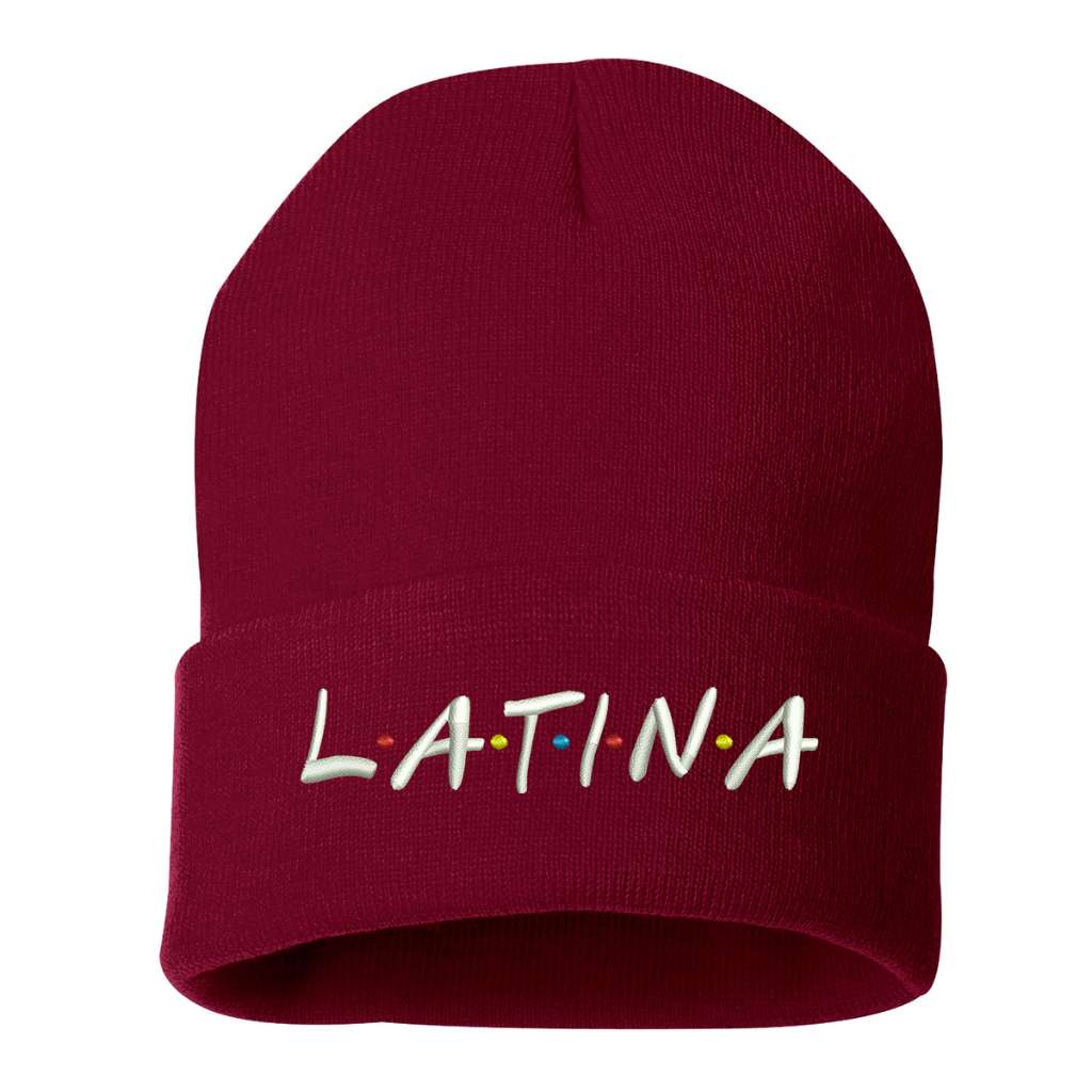 Burgundy Beanie embroidered with Latina in friends show font - DSY Lifestyle 