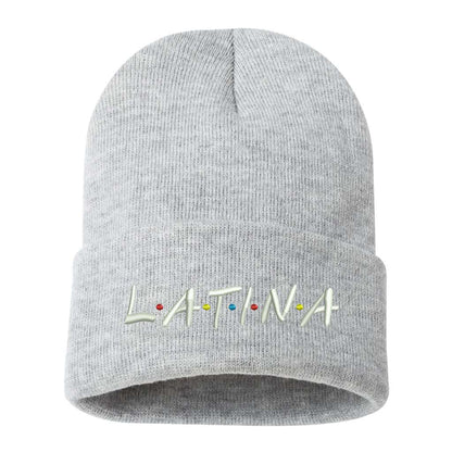 Heather Gray Beanie embroidered with Latina in friends show font - DSY Lifestyle 