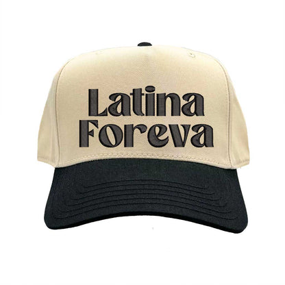 Natural Black Latina Foreva Two Tone 5 Panel Embroidered Baseball Hat featuring bold embroidery and snapback closure celebrating Latina pride and empowerment – DSY Lifestyle
