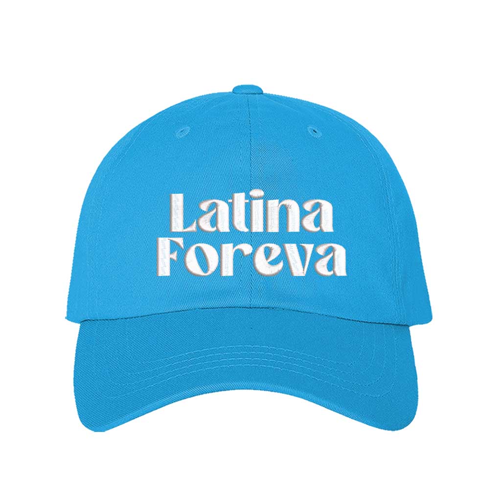 Aqua Latina Foreva Embroidered Baseball Hat featuring bold embroidered lettering, adjustable hook and loop closure, and breathable cotton fabric – DSY Lifestyle