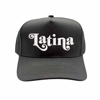 Black Latina Embroidered Baseball Hat with retro 5-panel design, bold Latina text embroidery, and adjustable snapback closure – DSY Lifestyle