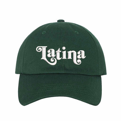 Forest Green Latina Retro Embroidered Baseball Hat featuring classic “LATINA” embroidery with adjustable hook and loop closure and breathable cotton fabric – DSY Lifestyle