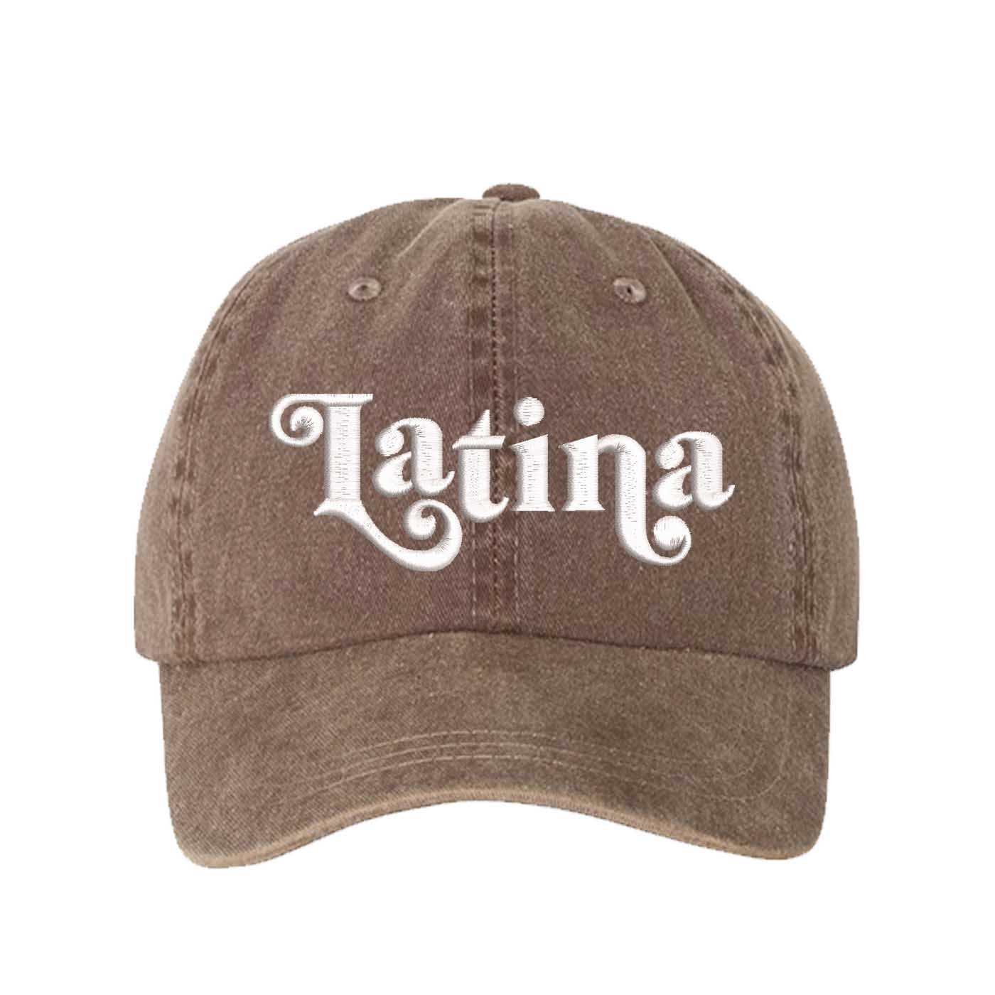 Chocolate Brown Latina Retro Washed Statement Baseball Hat – a washed, relaxed-fit statement cap designed for everyday comfort and real-life moods. Trendy, adjustable, and effortlessly stylish. - DSY Lifestyle