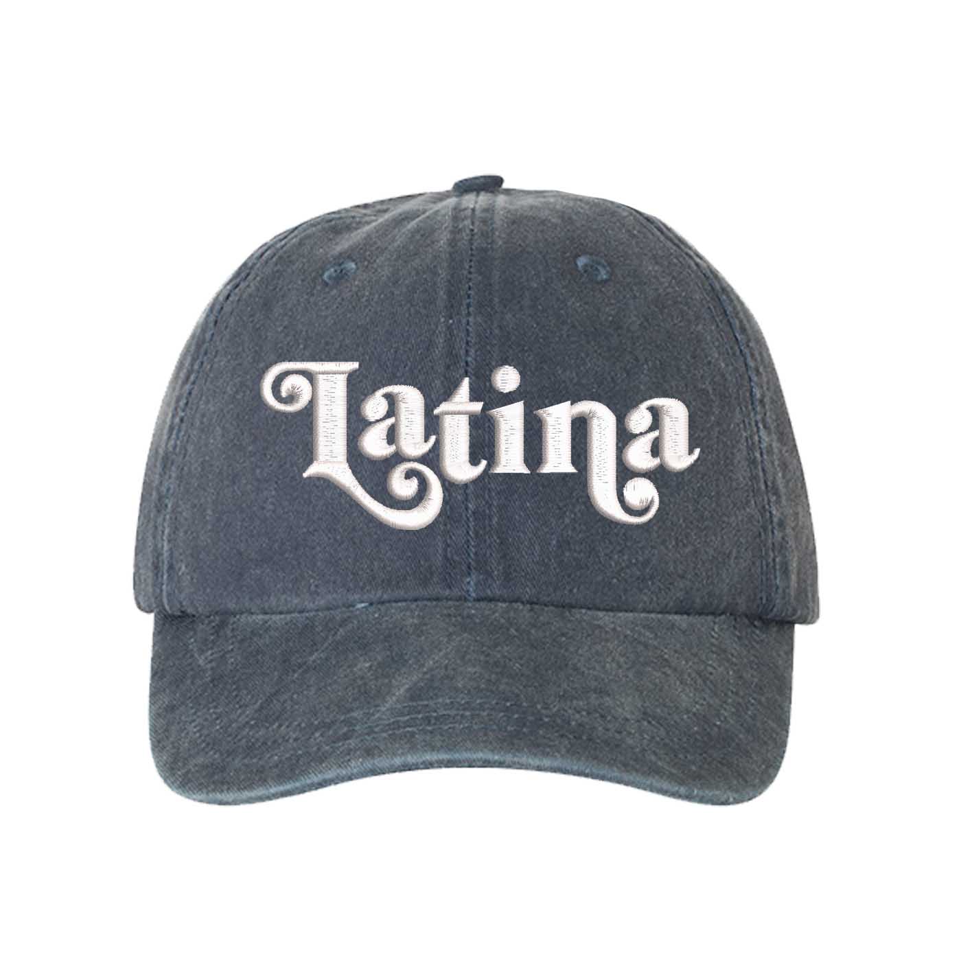 Navy Blue Latina Retro Washed Statement Baseball Hat – a washed, relaxed-fit statement cap designed for everyday comfort and real-life moods. Trendy, adjustable, and effortlessly stylish. - DSY Lifestyle