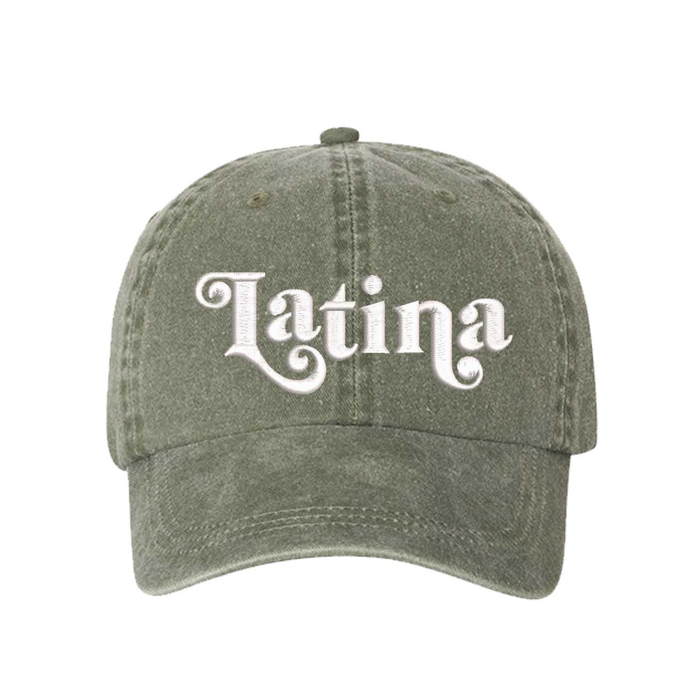 Olive Green Latina Retro Washed Statement Baseball Hat – a washed, relaxed-fit statement cap designed for everyday comfort and real-life moods. Trendy, adjustable, and effortlessly stylish. - DSY Lifestyle