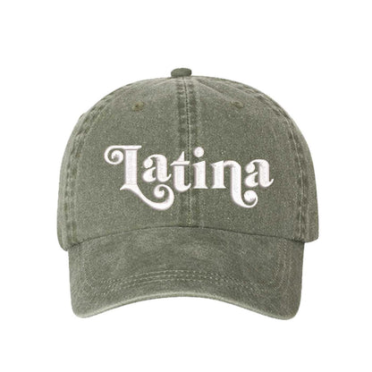 Olive Green Latina Retro Washed Statement Baseball Hat – a washed, relaxed-fit statement cap designed for everyday comfort and real-life moods. Trendy, adjustable, and effortlessly stylish. - DSY Lifestyle