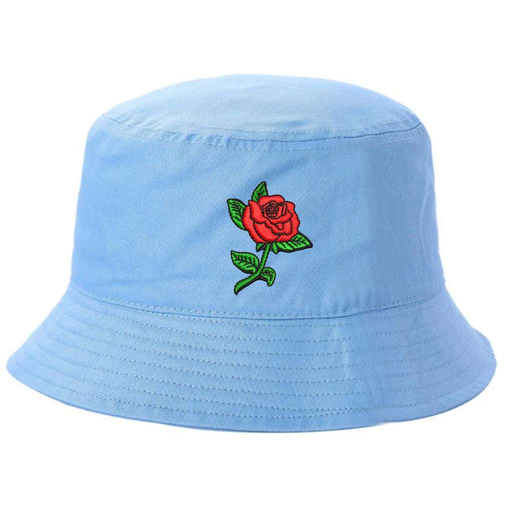 Light blue bucket hat embroidered with a rose stem on it-DSY Lifestyle