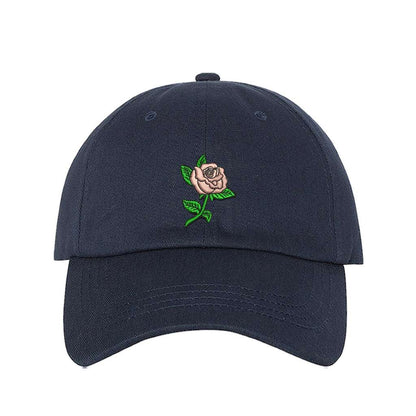 Navy baseball cap embroidered with a Pink Rose - DSY Lifestyle