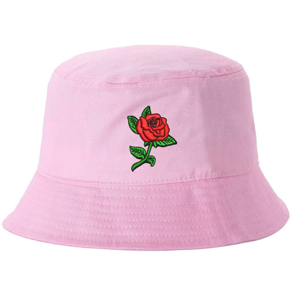 Light pink bucket hat embroidered with a rose stem on it-DSY Lifestyle