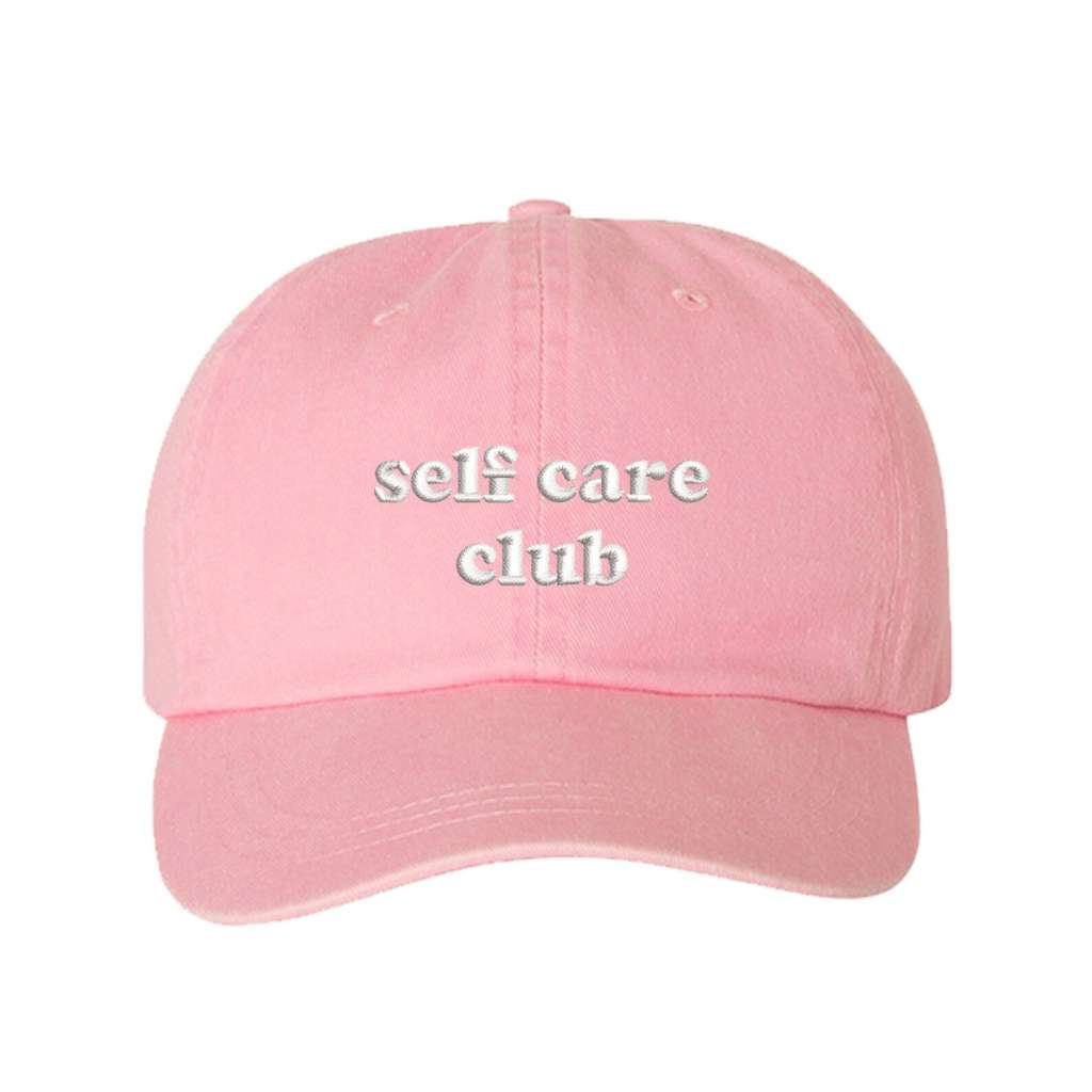 pink washed baseball hat with self care embroidered - DSY Lifestyle