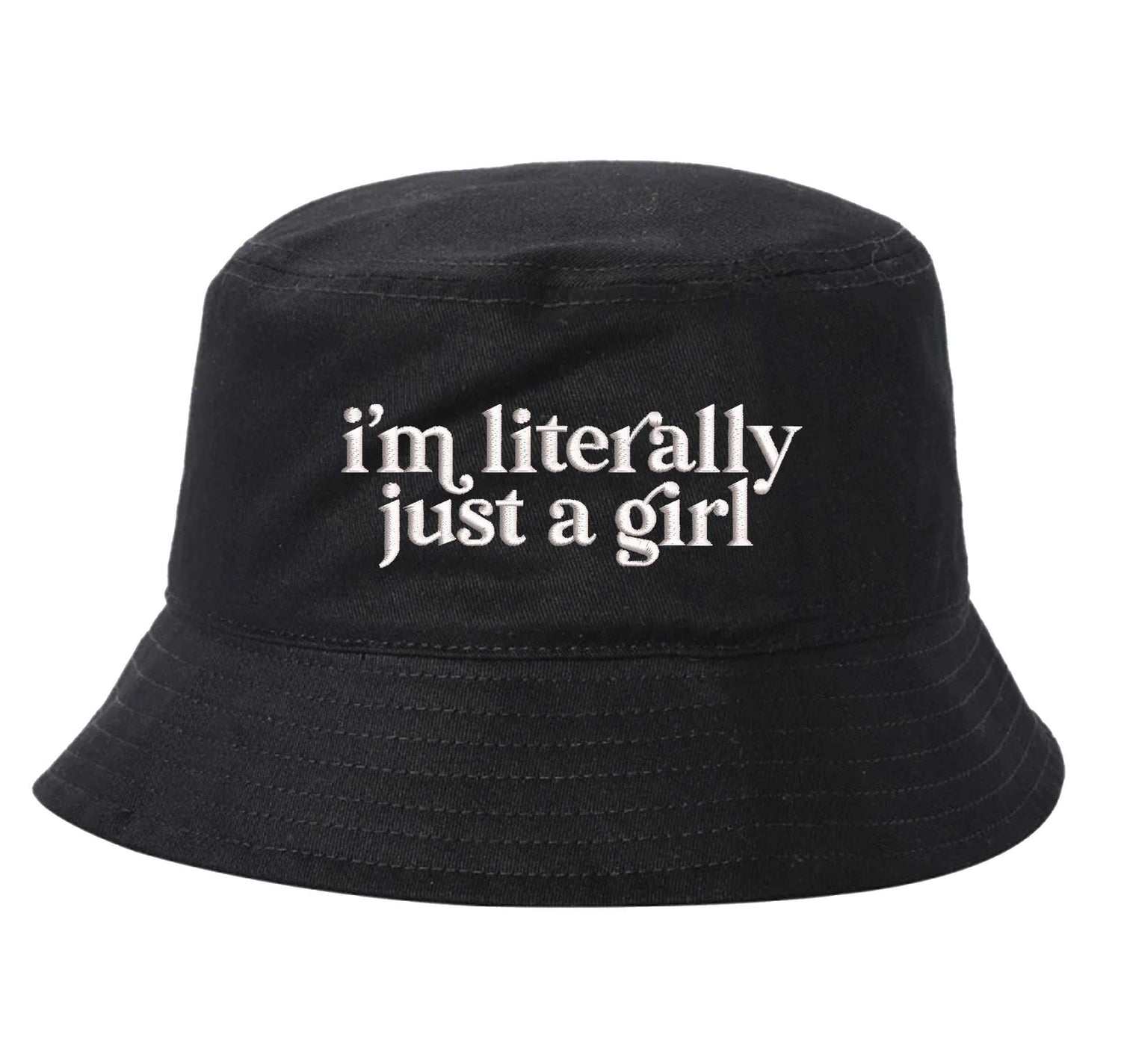 Black DSY Lifestyle white cotton bucket hat with the phrase I&