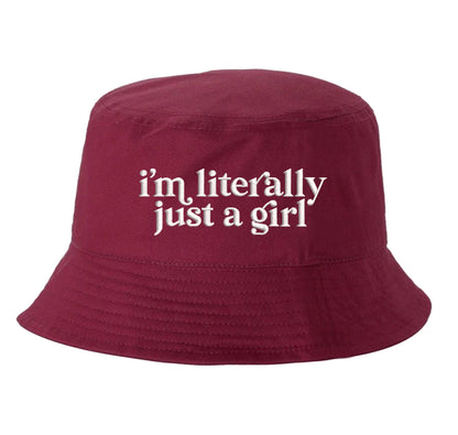 Burgundy DSY Lifestyle white cotton bucket hat with the phrase I&