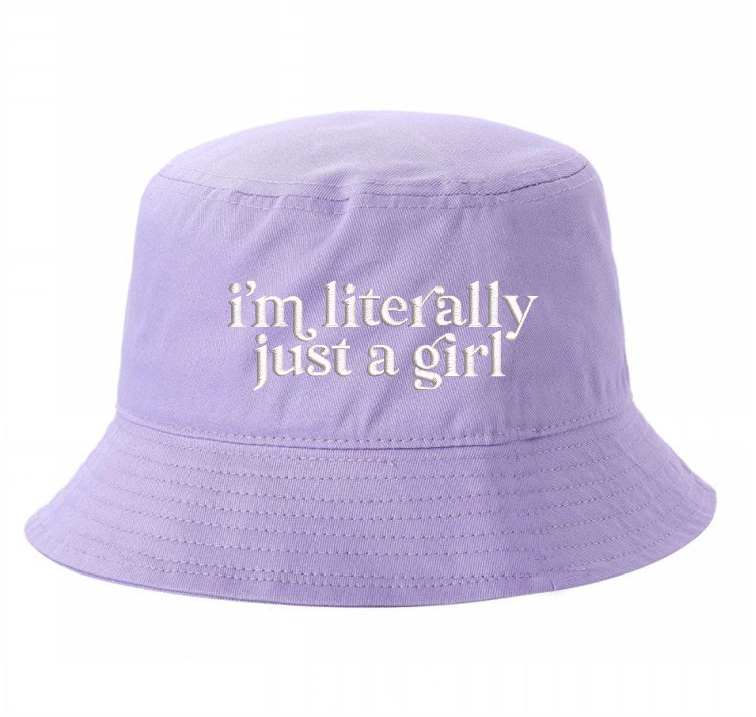 Lilac DSY Lifestyle white cotton bucket hat with the phrase I&