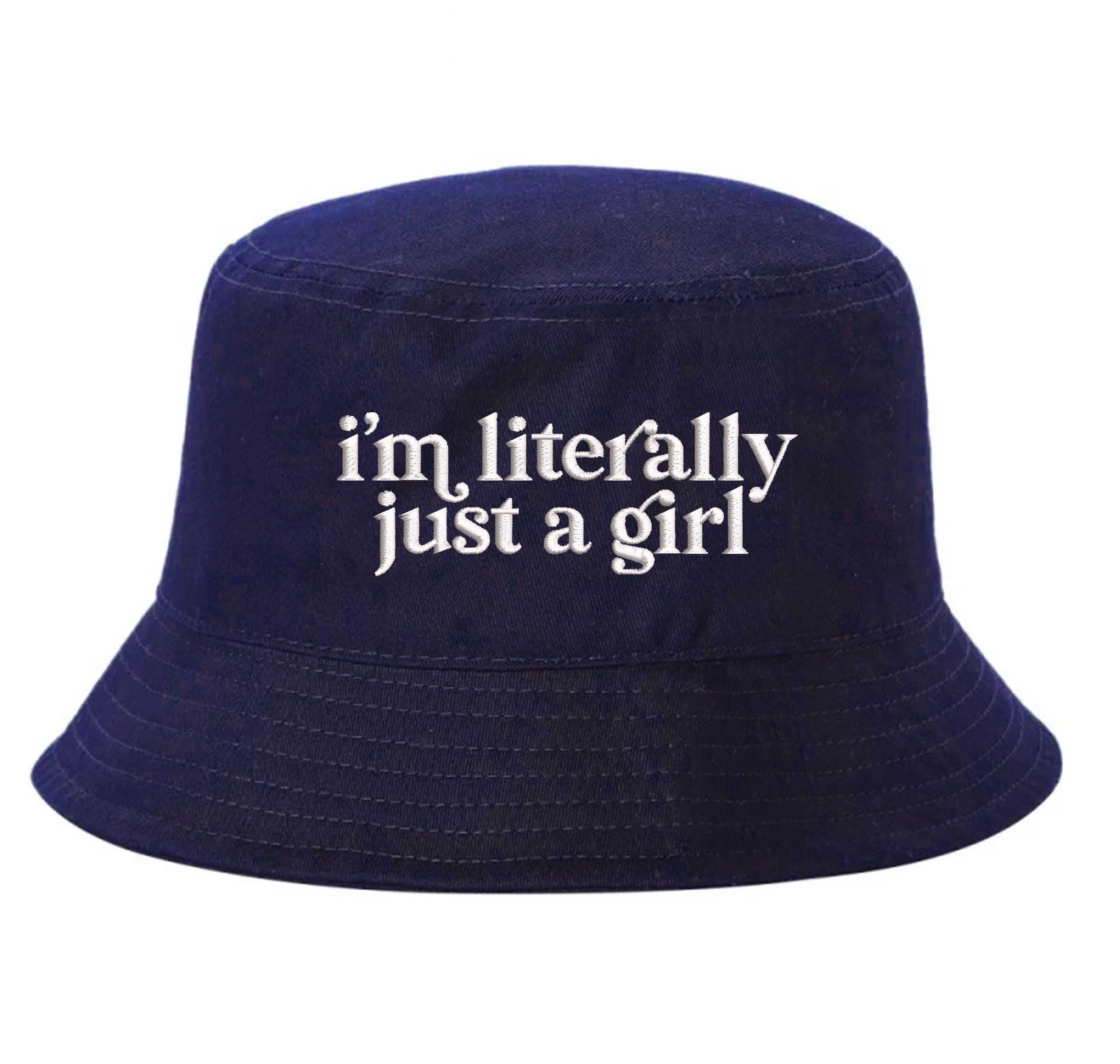 Navy Blue DSY Lifestyle white cotton bucket hat with the phrase I&