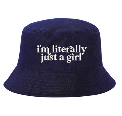 Navy Blue DSY Lifestyle white cotton bucket hat with the phrase I&