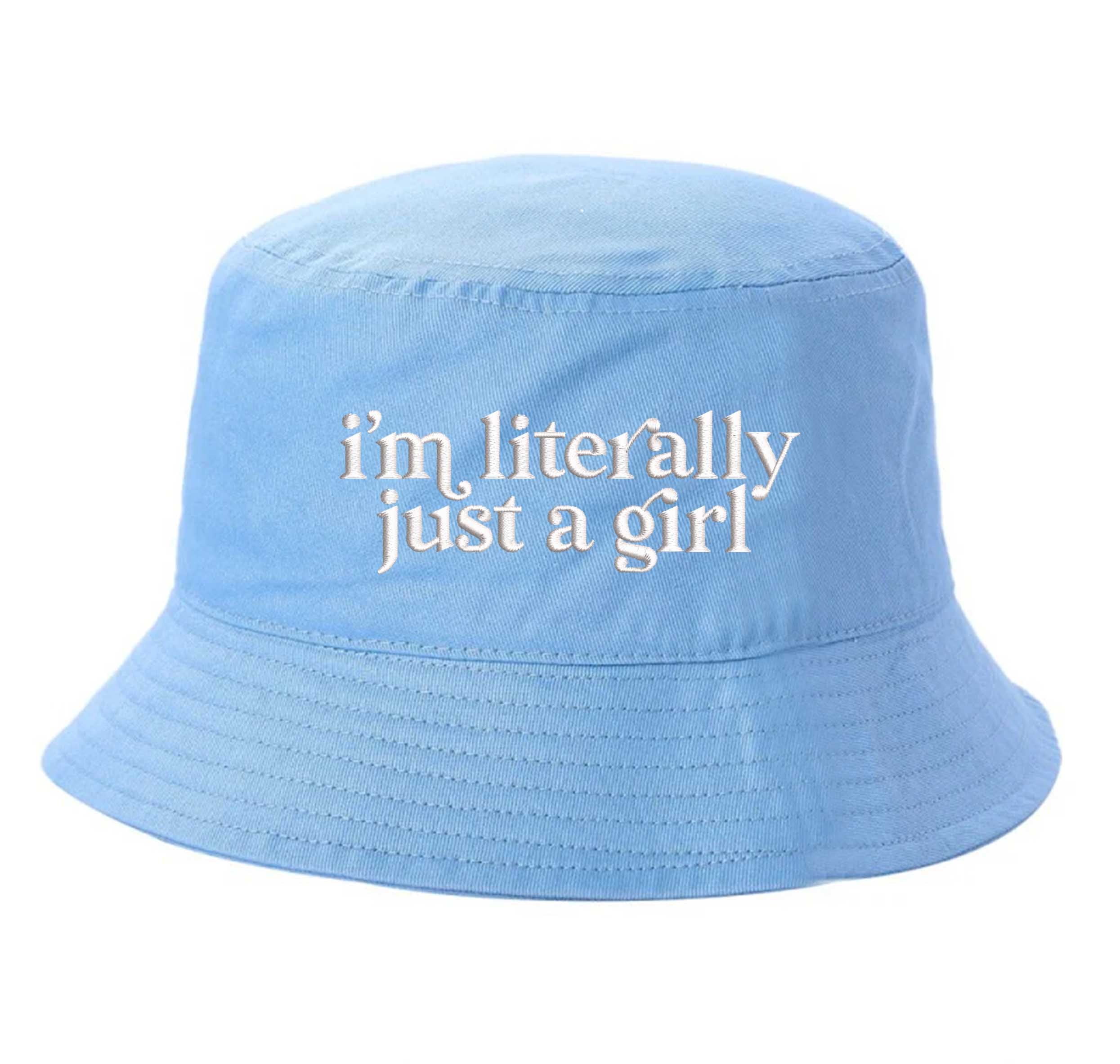 Sky Blue DSY Lifestyle white cotton bucket hat with the phrase I&