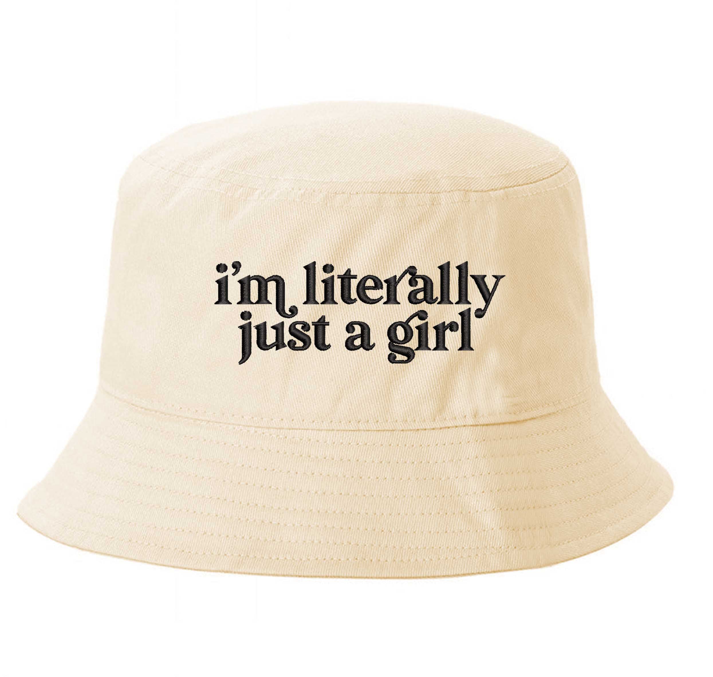 Stone DSY Lifestyle white cotton bucket hat with the phrase I&