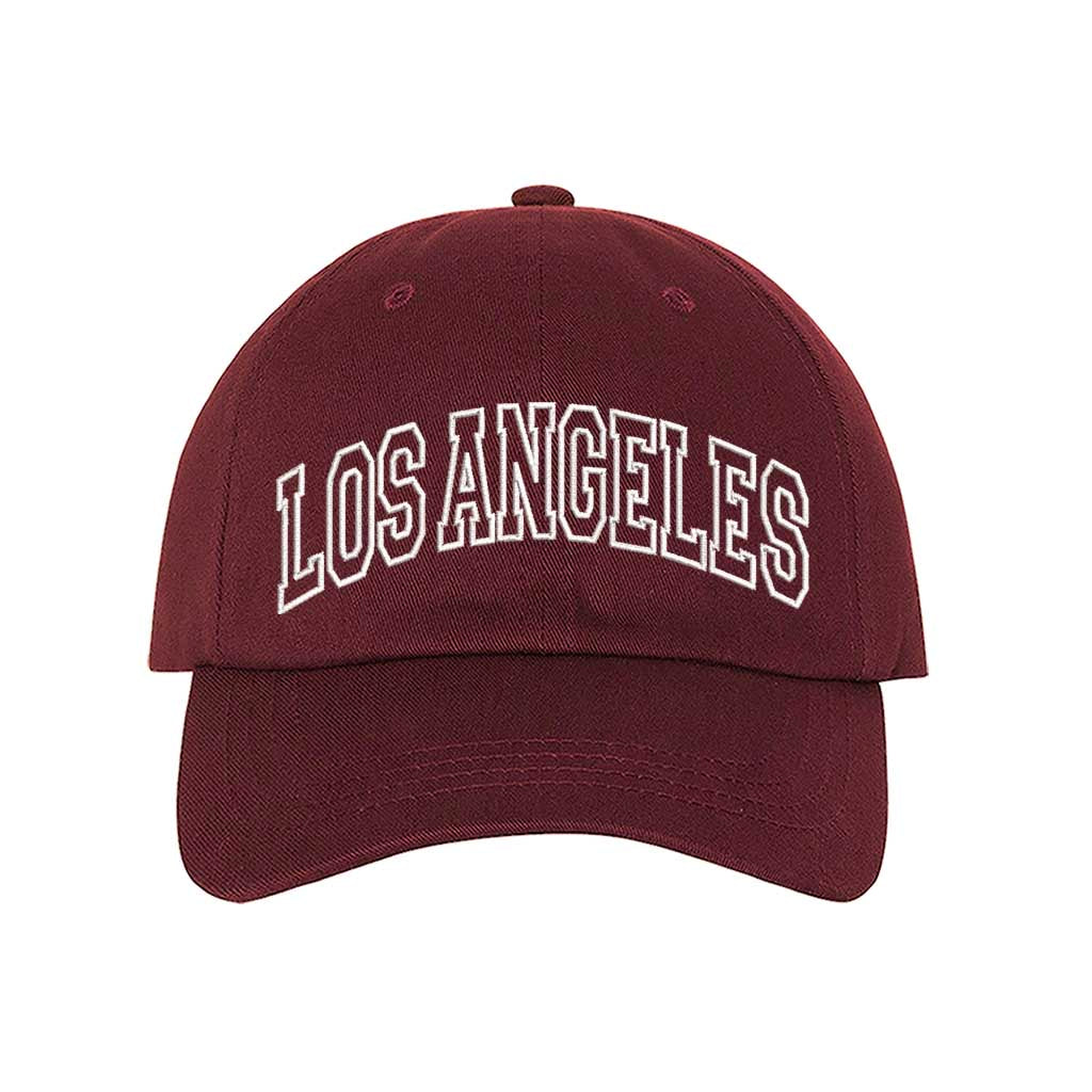 Burgundy Los Angeles Outline Baseball Hat – A stylish, embroidered cap featuring a minimalist LA outline, perfect for West Coast enthusiasts – DSY Lifestyle
