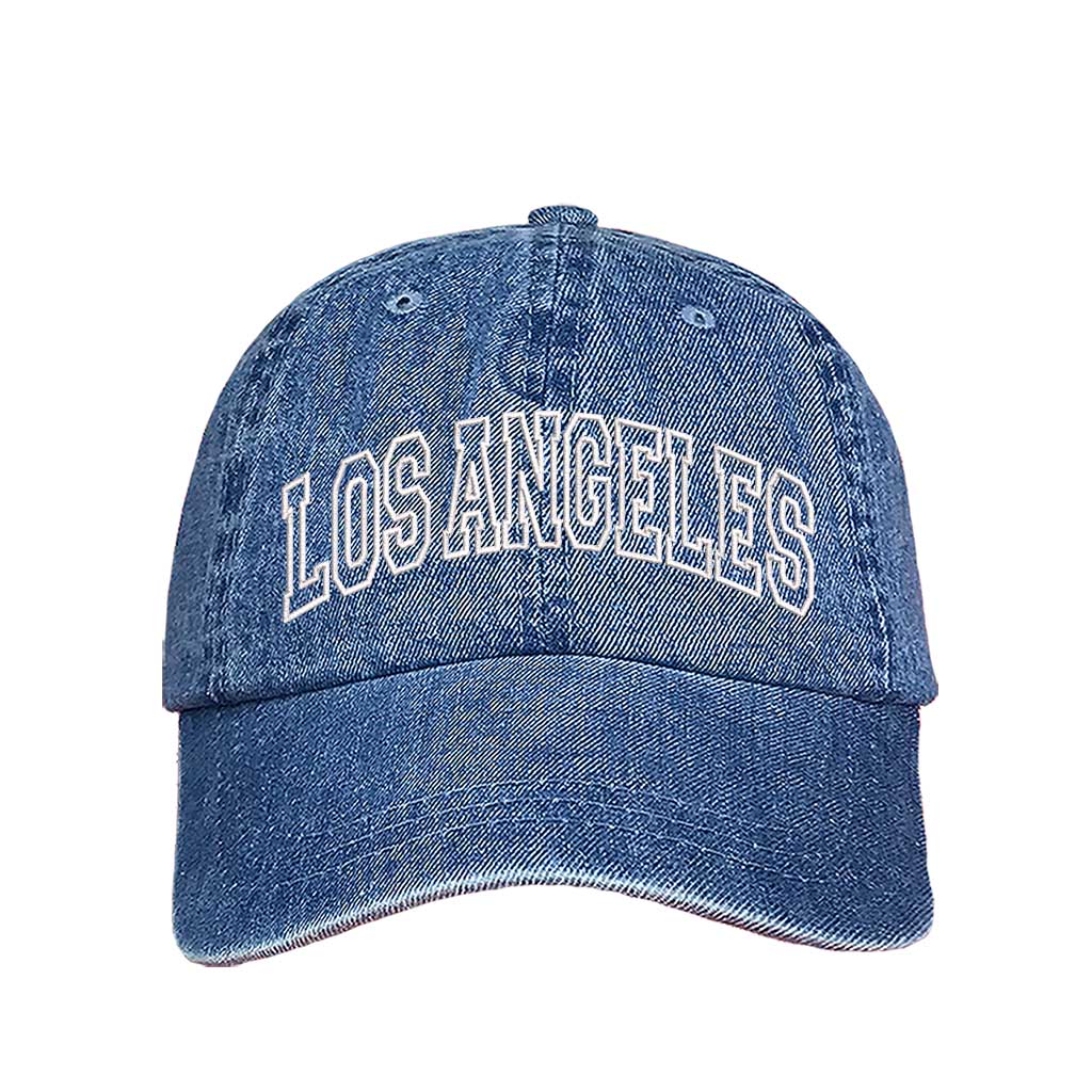 Light Denim Los Angeles Outline Baseball Hat – A stylish, embroidered cap featuring a minimalist LA outline, perfect for West Coast enthusiasts – DSY Lifestyle