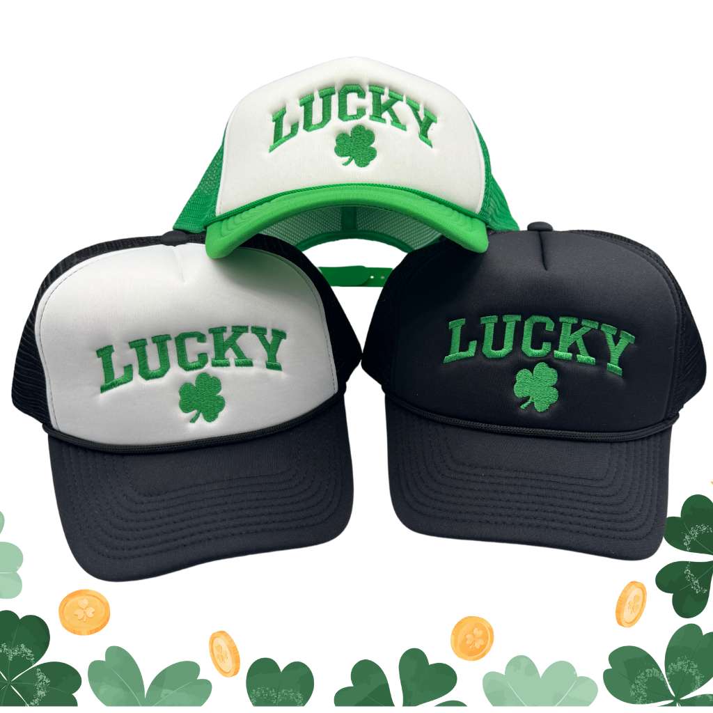Foam trucker hat embroidered with Lucky and a a 4 leaf clover- DSY Lifestyle