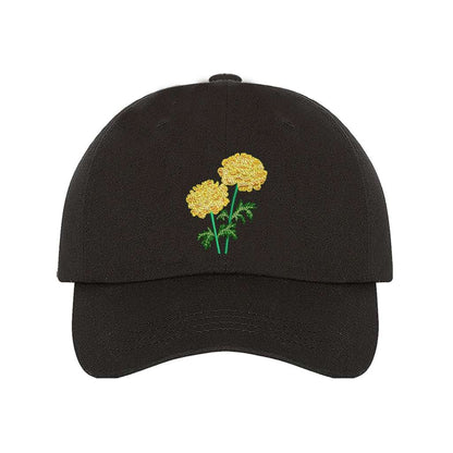 Black Baseball cap embroidered with a Marigold Flower - DSY Lifestyle