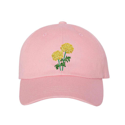 Light Pink Baseball cap embroidered with a Marigold Flower - DSY Lifestyle