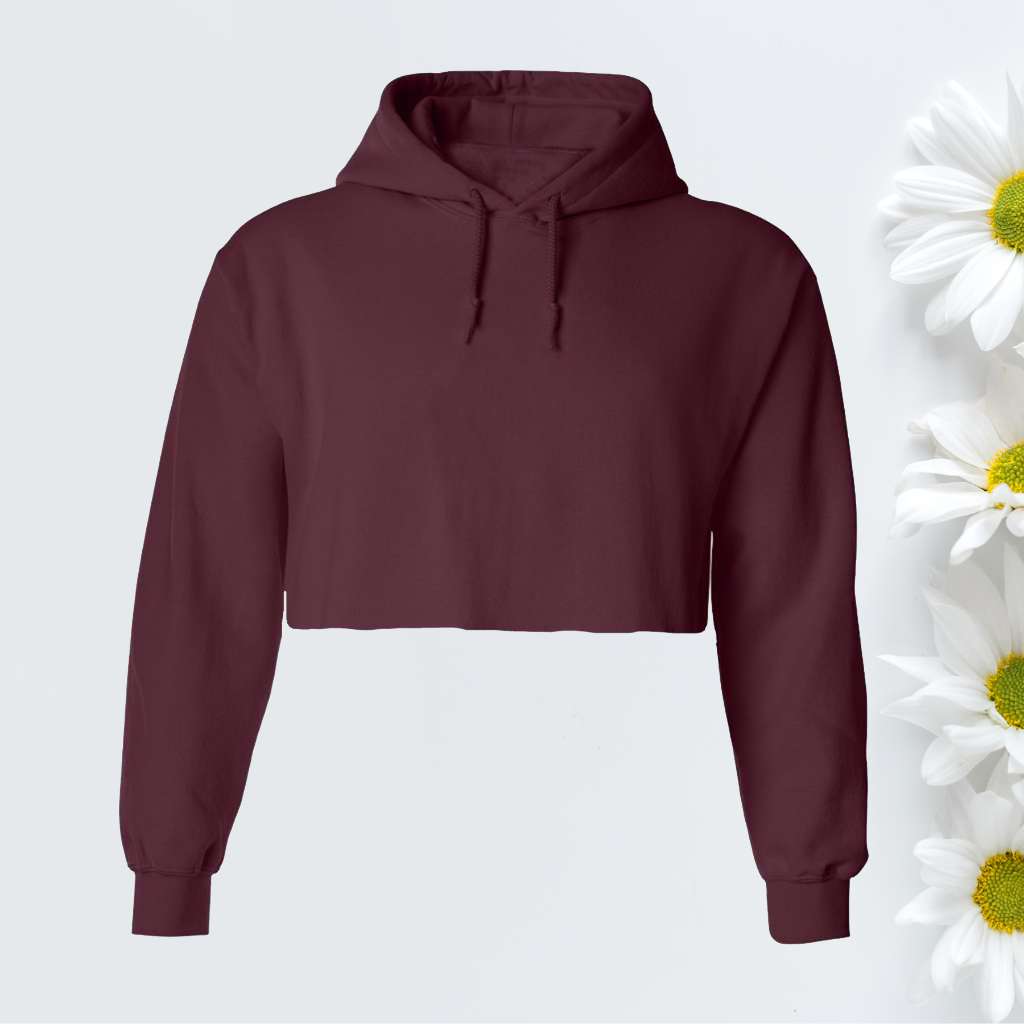 Maroon unisex oversized cropped hoodie with a raw edge - DSY Lifestyle