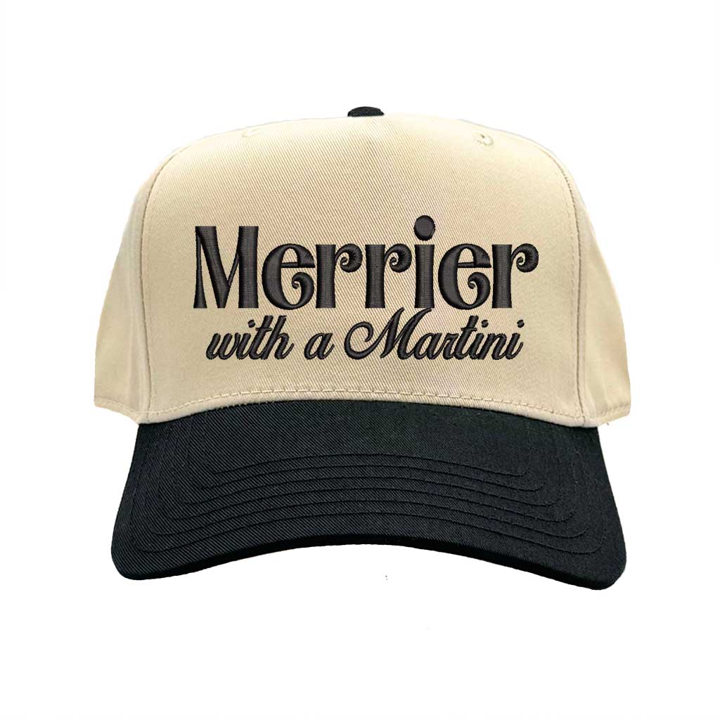 Natural Black Merrier With A Martini Two Tone 5-Panel Embroidered Baseball Hat featuring playful martini embroidery and adjustable snapback closure – DSY Lifestyle