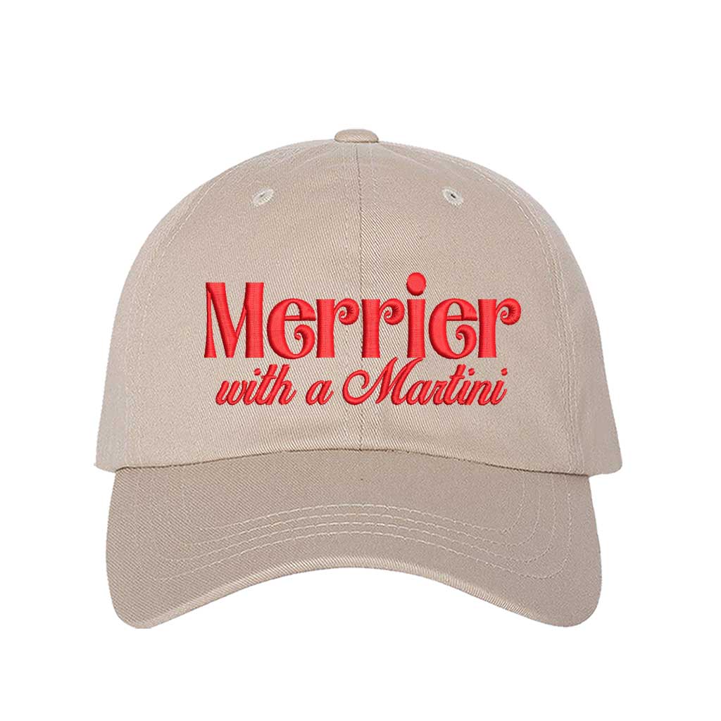 Stone Merrier With A Martini Christmas Embroidered Baseball Hat featuring festive text design, adjustable hook and loop closure, and breathable cotton material – DSY Lifestyle