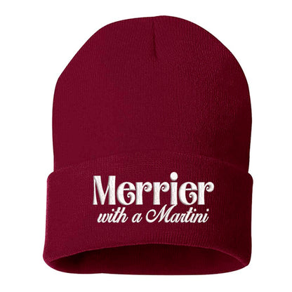 Burgundy Merrier With A Martini Christmas Embroidered Beanie Cap featuring playful holiday martini embroidery on a cozy winter knit hat – DSY Lifestyle