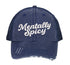 Navy Blue Mentally Spicy embroidered distressed trucker hat for women. Bold statement hat for casual outfits, street style, and everyday wear. - DSY Lifestyle