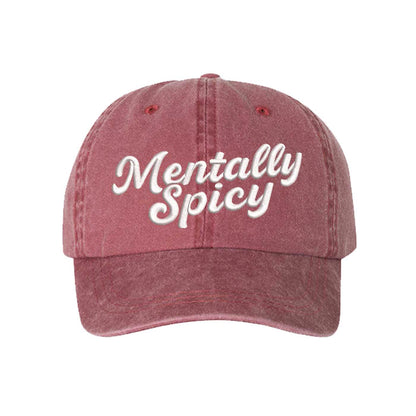Wine Mentally Spicy Washed Statement Baseball Hat – a washed, relaxed-fit statement cap designed for everyday comfort and real-life moods. Trendy, adjustable, and effortlessly stylish. - DSY Lifestyle