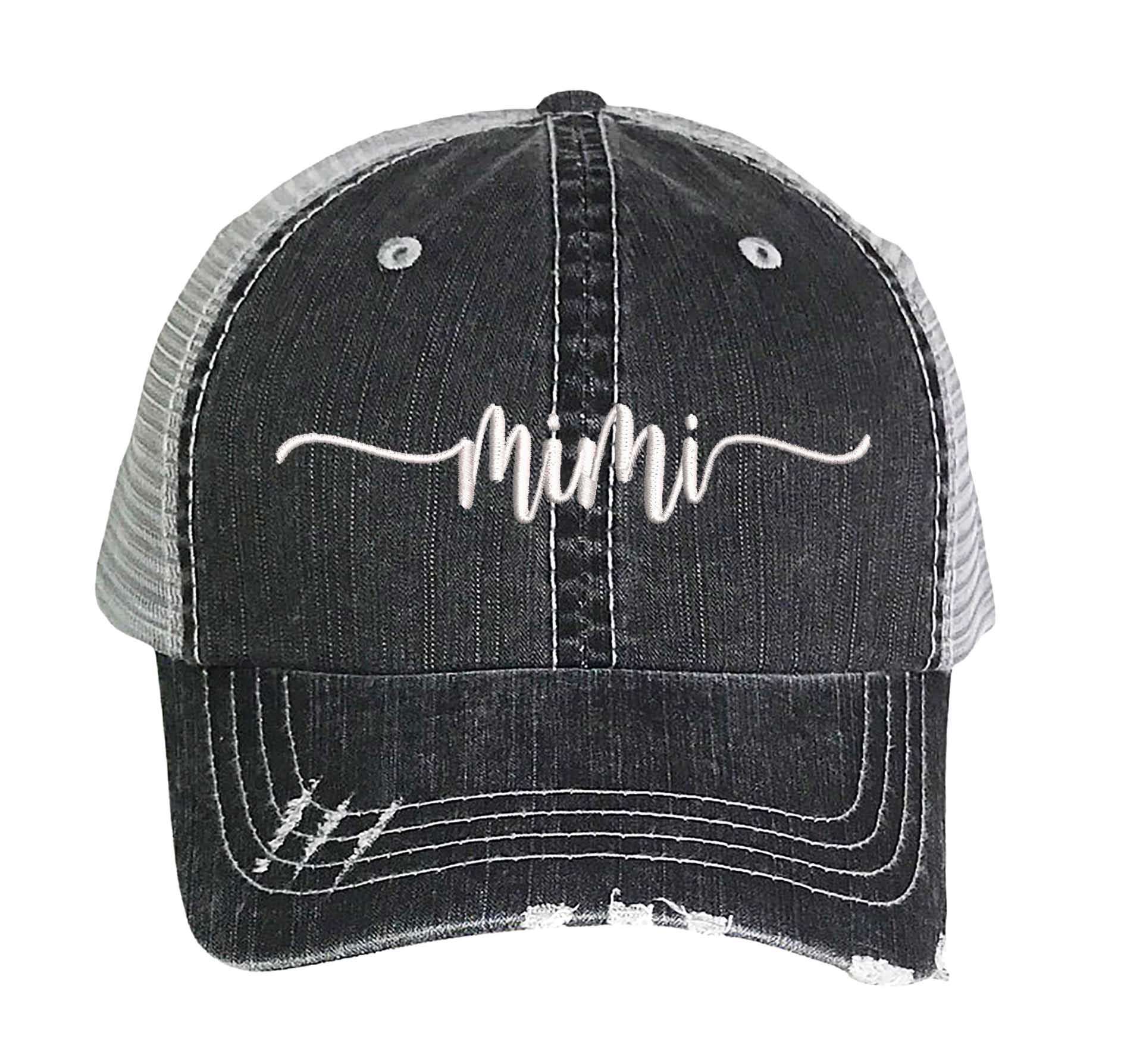 Black Mimi Distressed Trucker Hat. This premium vintage-style cap is the perfect gift for the unapologetically bold, featuring a breathable mesh back and custom embroidery. - DSY Lifestyle