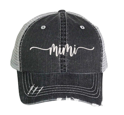 Black Mimi Distressed Trucker Hat. This premium vintage-style cap is the perfect gift for the unapologetically bold, featuring a breathable mesh back and custom embroidery. - DSY Lifestyle