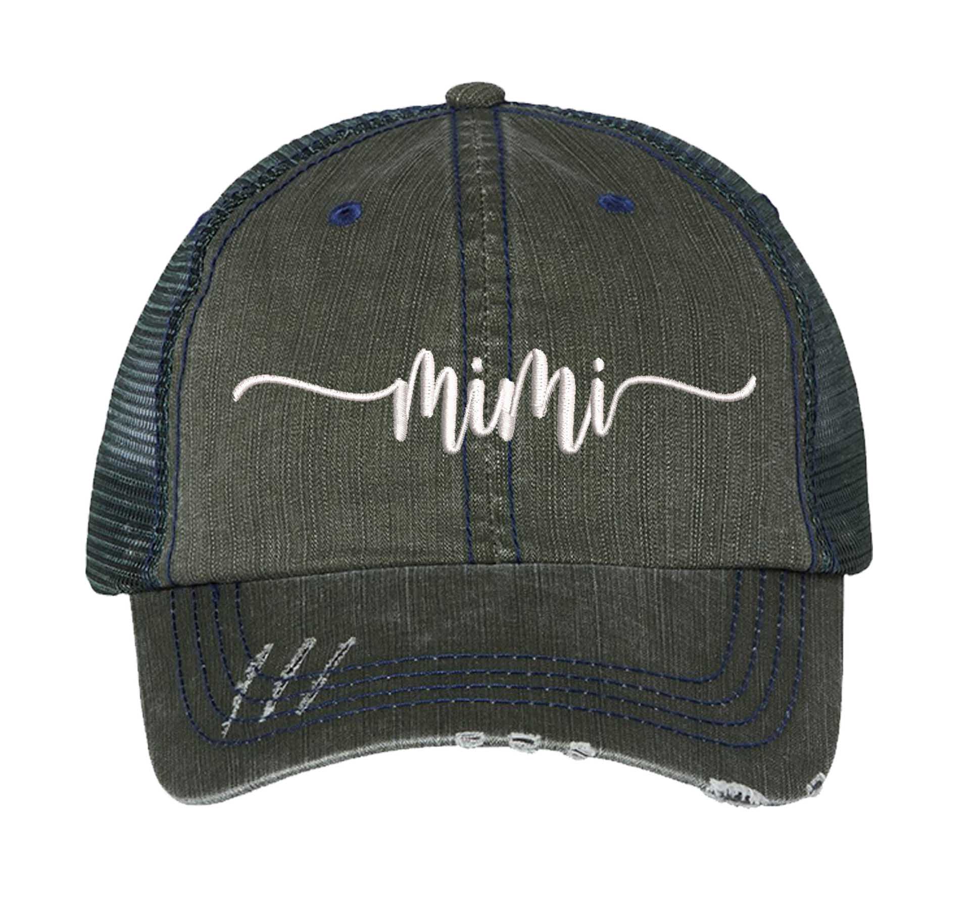 Dark Green Mimi Distressed Trucker Hat. This premium vintage-style cap is the perfect gift for the unapologetically bold, featuring a breathable mesh back and custom embroidery. - DSY Lifestyle