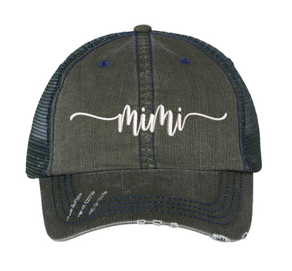 Dark Green Mimi Distressed Trucker Hat. This premium vintage-style cap is the perfect gift for the unapologetically bold, featuring a breathable mesh back and custom embroidery. - DSY Lifestyle