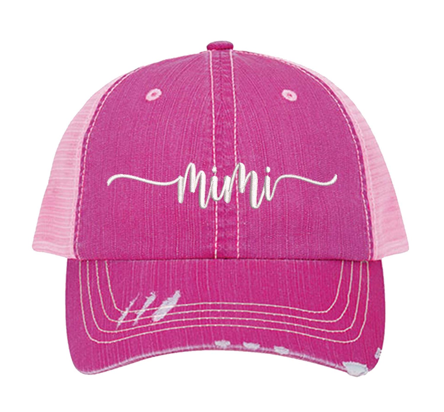HOT Pink Mimi Distressed Trucker Hat. This premium vintage-style cap is the perfect gift for the unapologetically bold, featuring a breathable mesh back and custom embroidery. - DSY Lifestyle