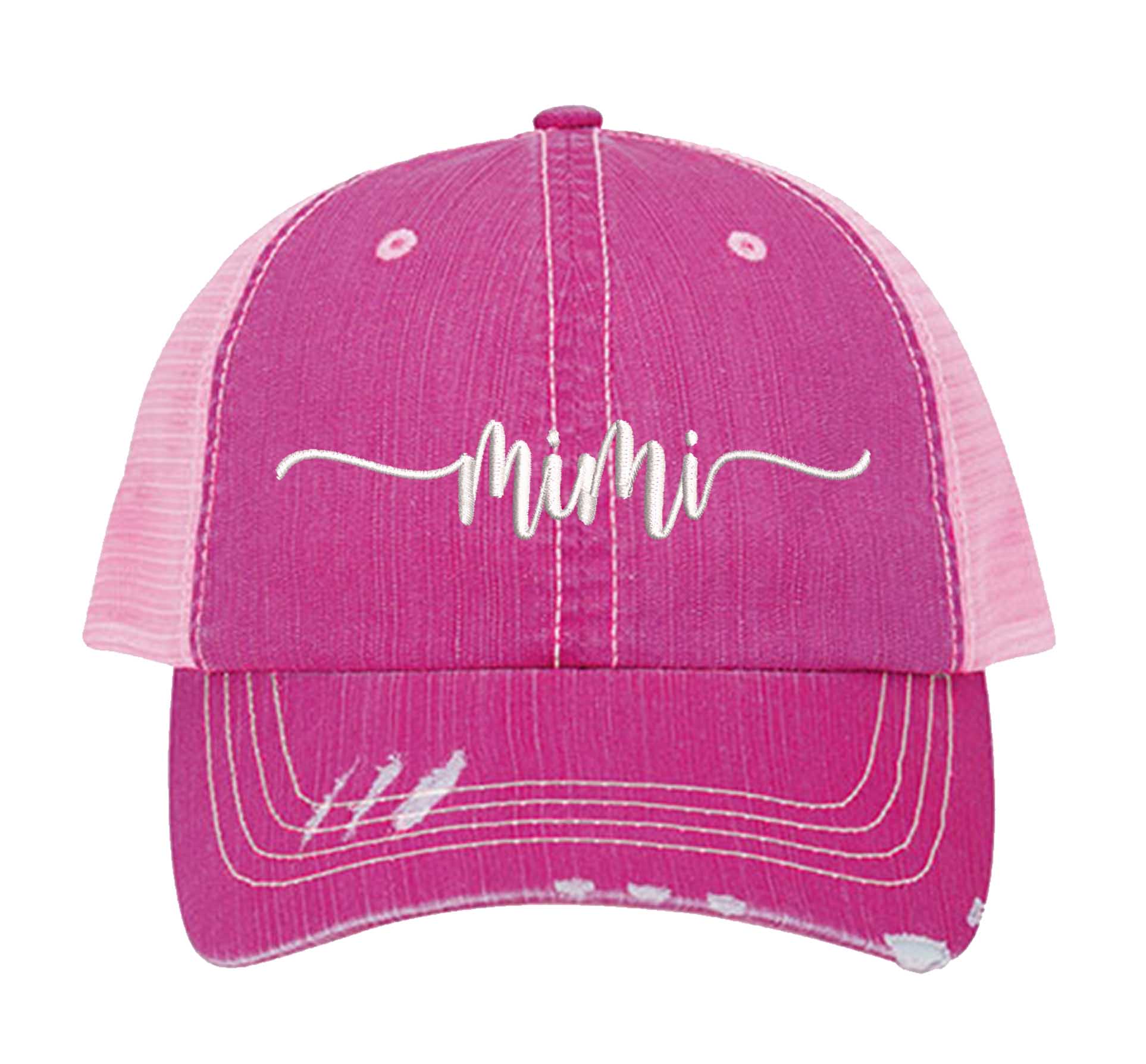HOT Pink Mimi Distressed Trucker Hat. This premium vintage-style cap is the perfect gift for the unapologetically bold, featuring a breathable mesh back and custom embroidery. - DSY Lifestyle