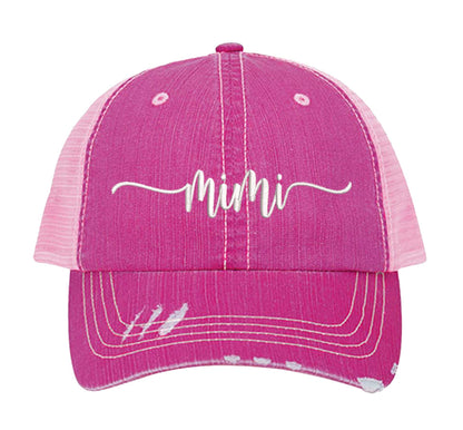 HOT Pink Mimi Distressed Trucker Hat. This premium vintage-style cap is the perfect gift for the unapologetically bold, featuring a breathable mesh back and custom embroidery. - DSY Lifestyle
