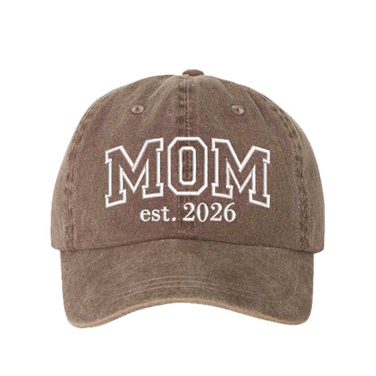 Chocolate Brown MOM Est. 2026 Washed Statement Baseball Hat – a washed, relaxed-fit statement cap designed for everyday comfort and real-life moods. Trendy, adjustable, and effortlessly stylish. - DSY Lifestyle